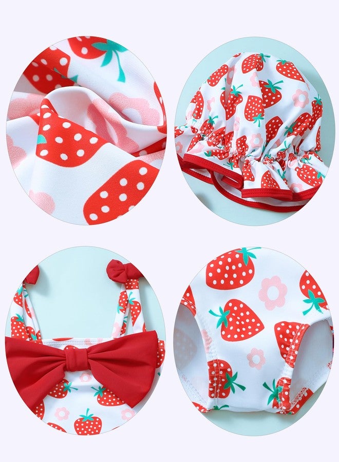 Renotemy Baby Girl Swimsuit 12-18 Months Infant Bathing Suit Girl One-Piece Sleeveless Bikini Tankini Rash Guard Strawberry Baby Swimsuit Girl 12-18 Months with Sunhat Beach Baby Essentials Pink - Image 5